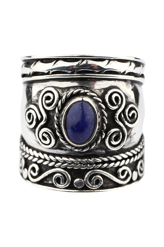 Lapis Swirl Shield Silver Ring
