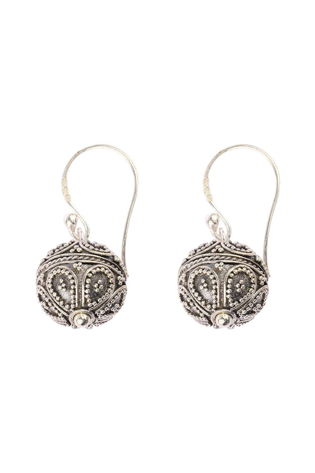 Ornate Balinese Bead Silver Earrings