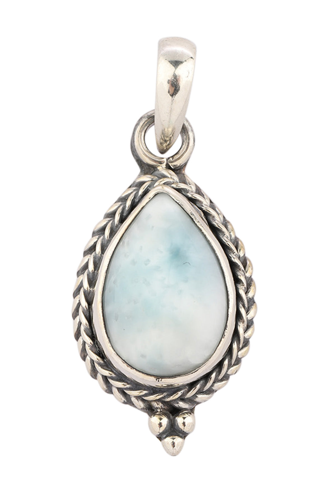 Larimar Teardrop Rope Setting Silver Pendant
