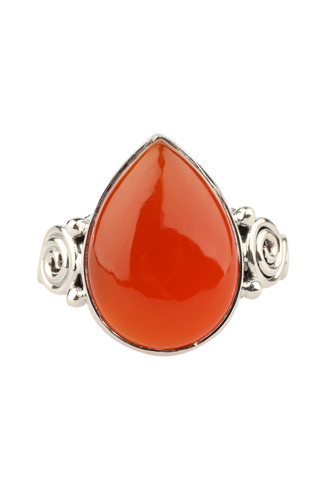 Gemstone Teardrop Swirl-Band Silver Ring
