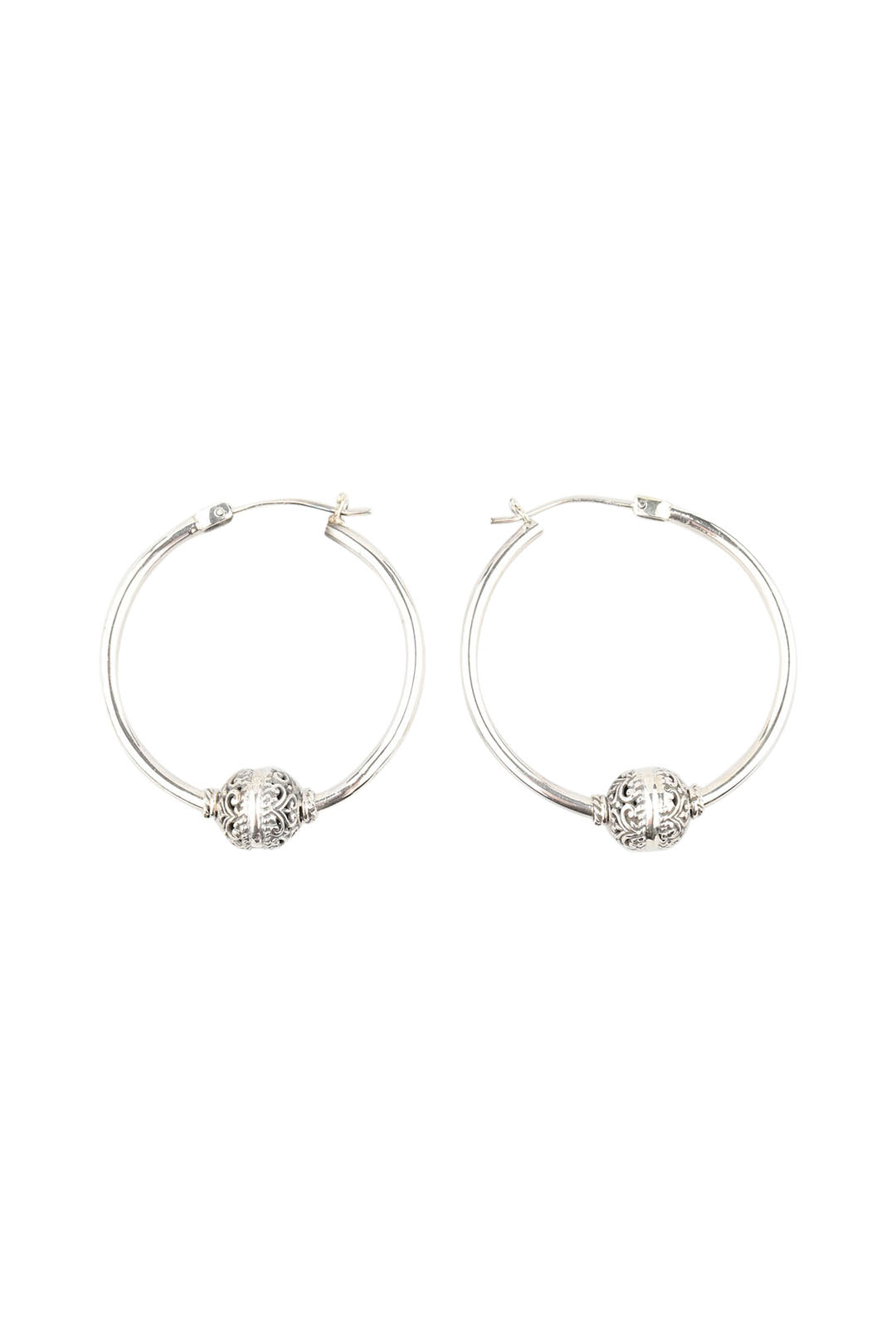 Ornate Bead Hoop Silver Earrings