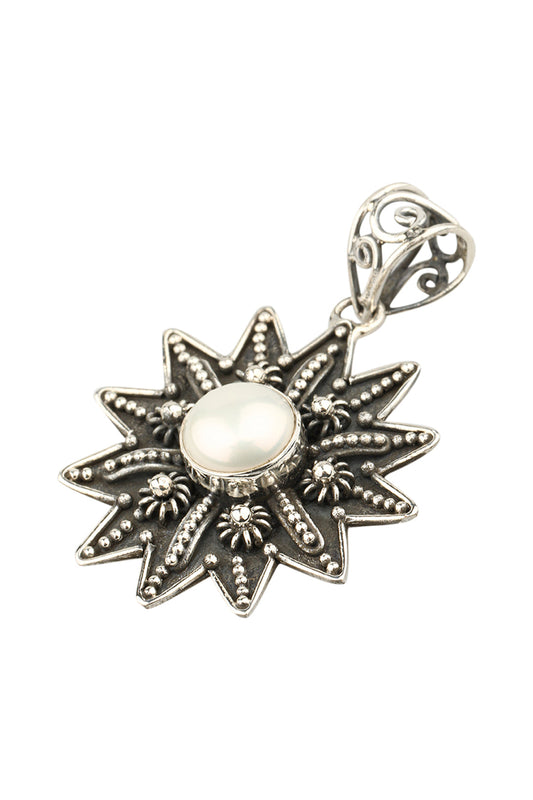 Freshwater Pearl Ornate Starburst Silver Pendant