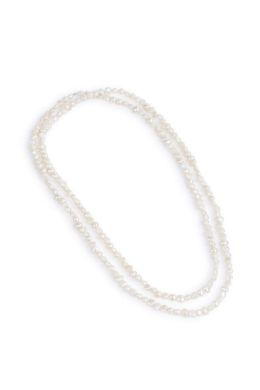 Long String Freshwater Pearl Silver Necklace
