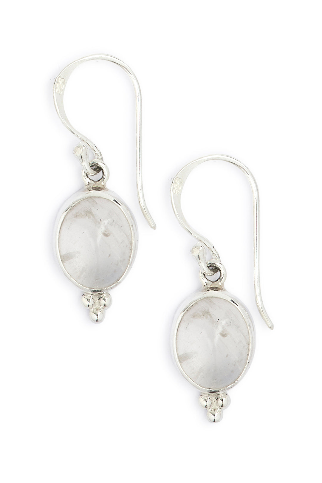 Dot Base Oval Rainbow Moonstone Silver Earrings
