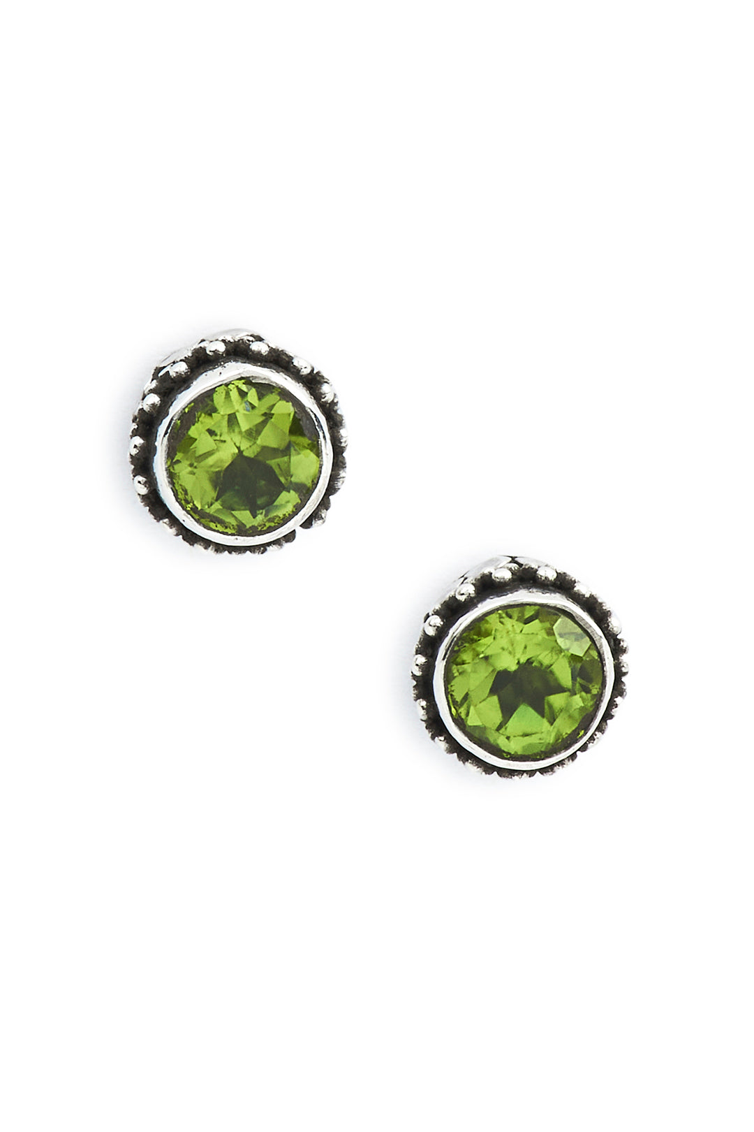 Round Peridot Tribal Set Stud Silver Earrings