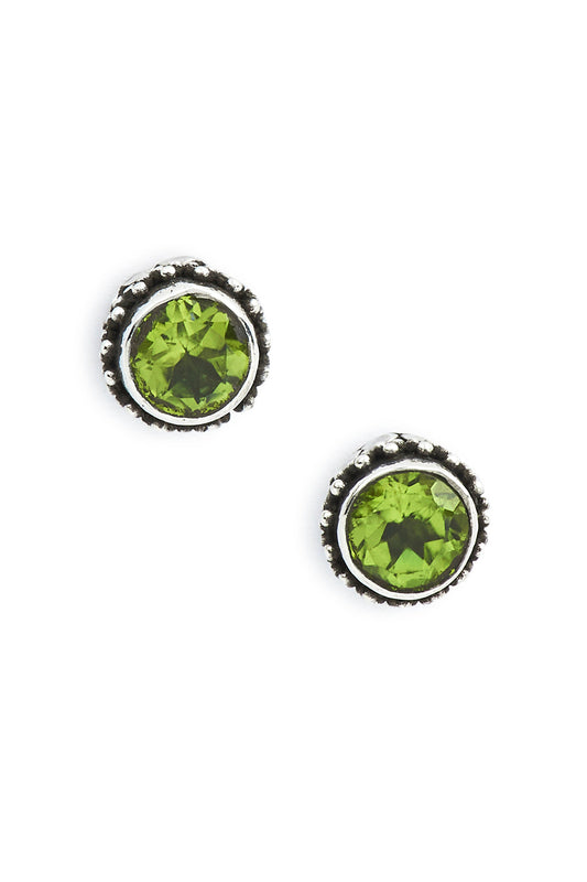 Round Peridot Tribal Set Stud Silver Earrings