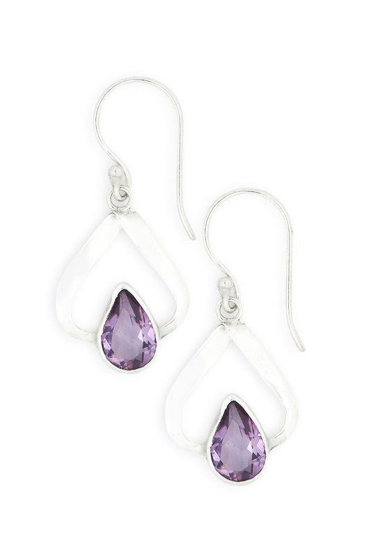 Looped Teardrop Amethyst Silver Earrings