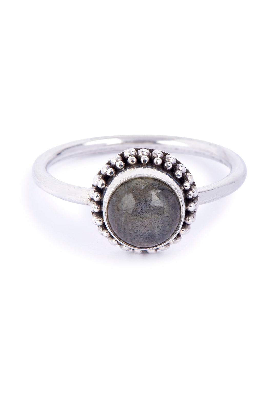 Round Labradorite Dot Edge Silver Ring
