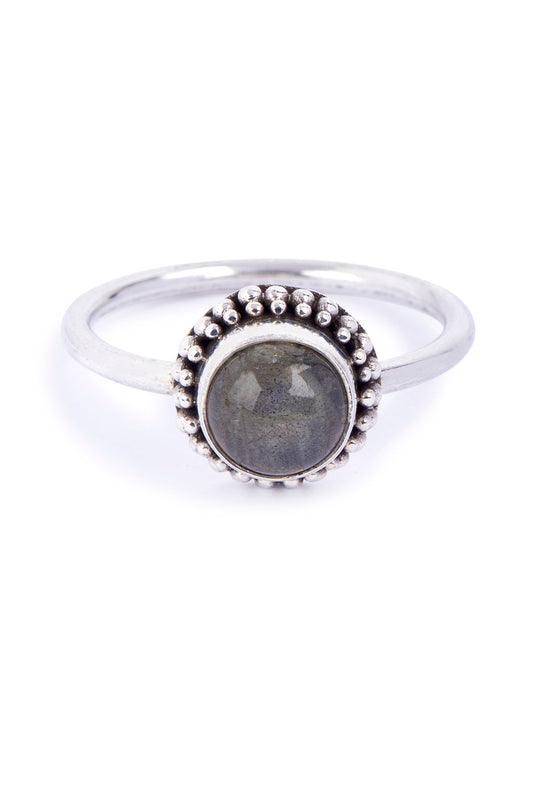 Round Labradorite Dot Edge Silver Ring