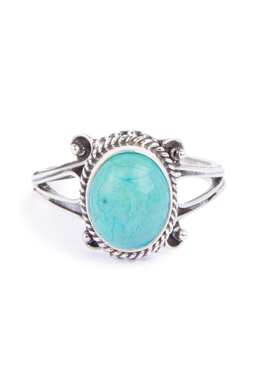 Oval Turquoise Split Swirl Oxidised Silver Ring