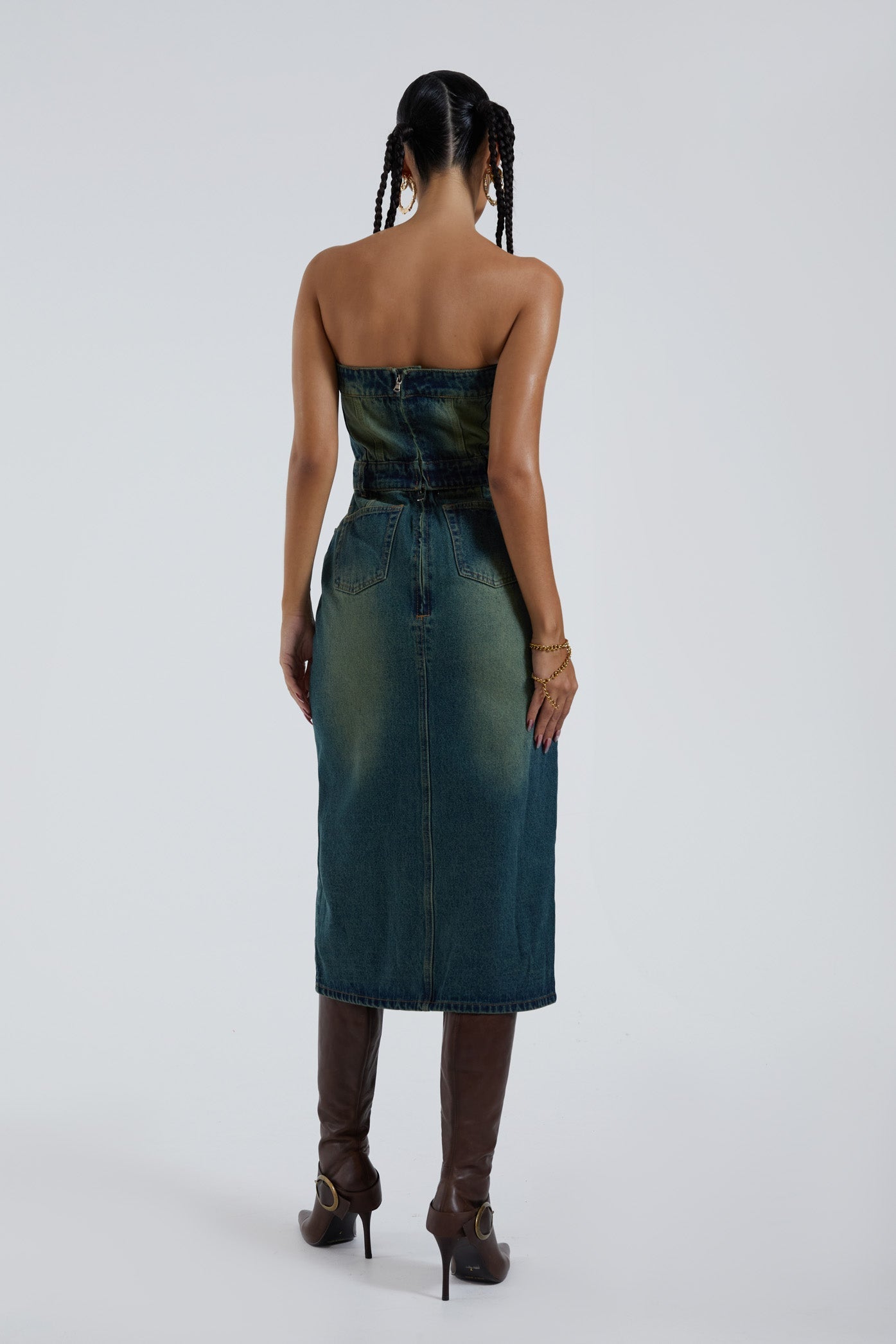 Liberty 2 In 1 Detachable Denim Blue Midi Dress