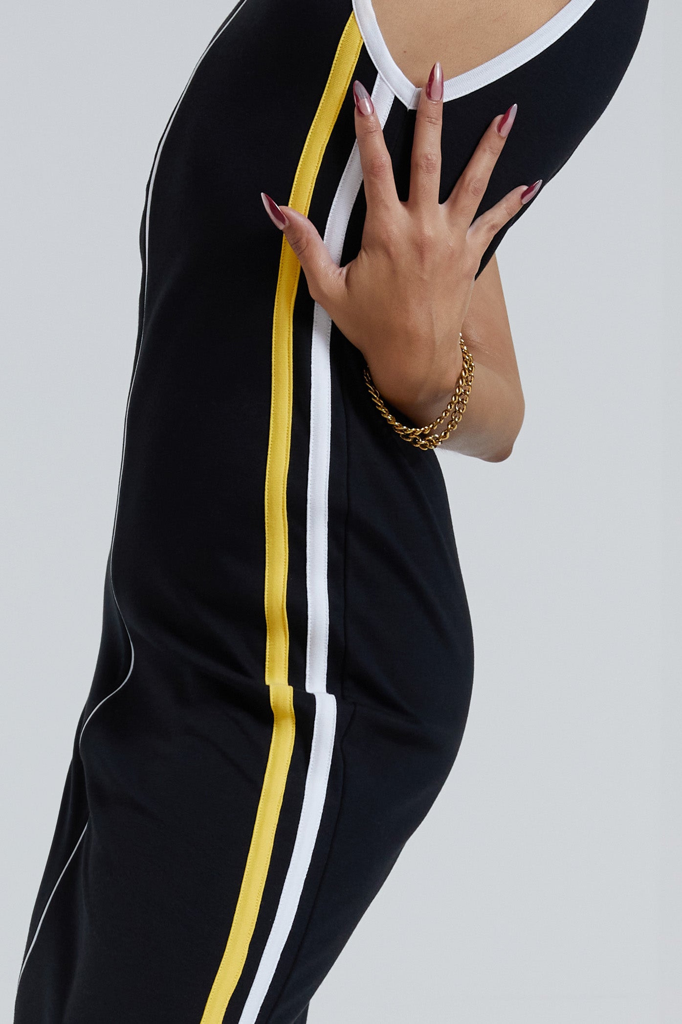 Stripped Sleeveless Midi Dress With Zip Detail