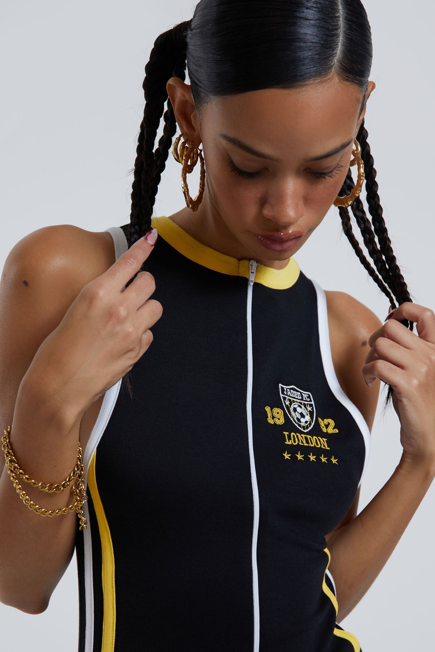 Stripped Sleeveless Midi Dress With Zip Detail