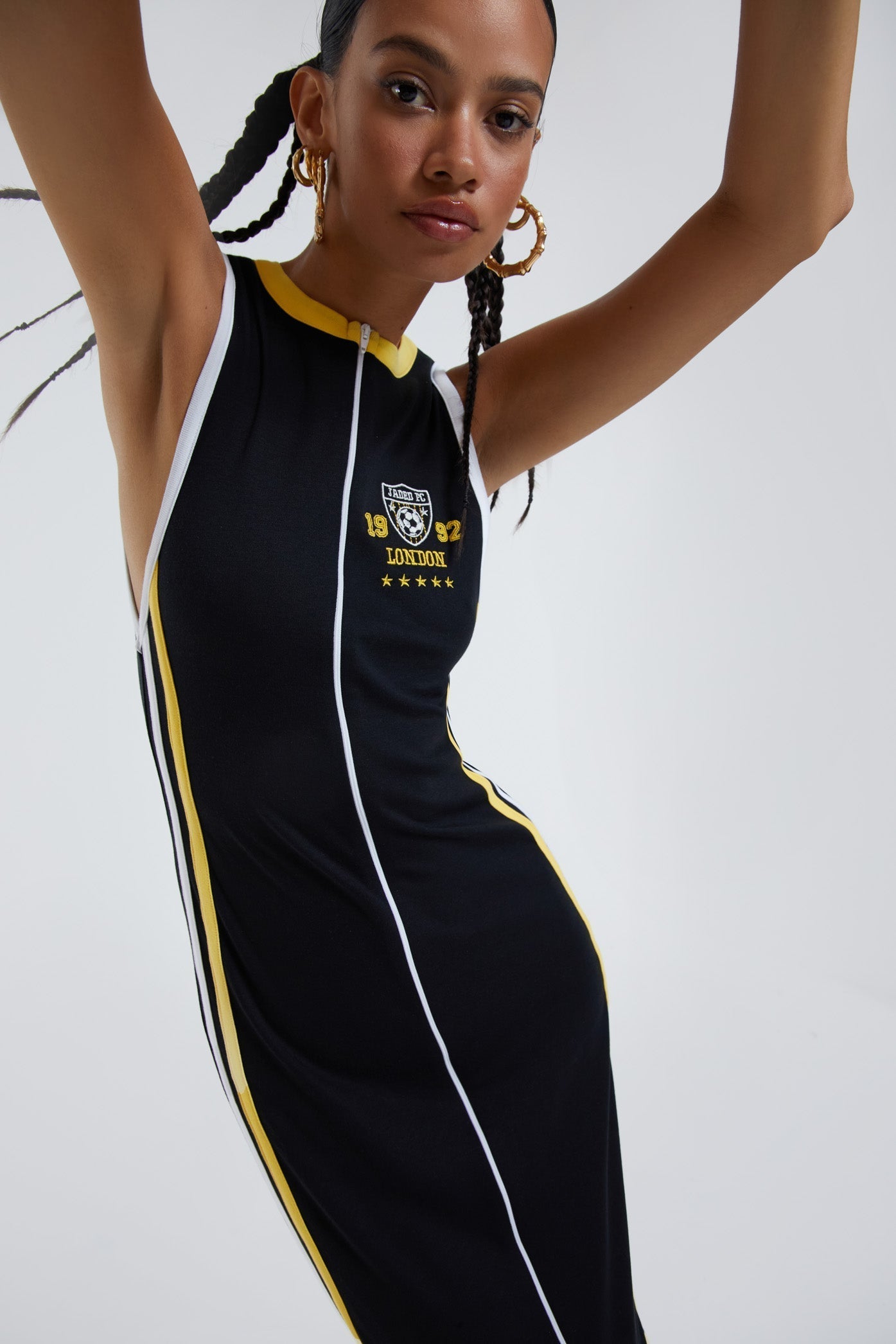 Stripped Sleeveless Midi Dress With Zip Detail