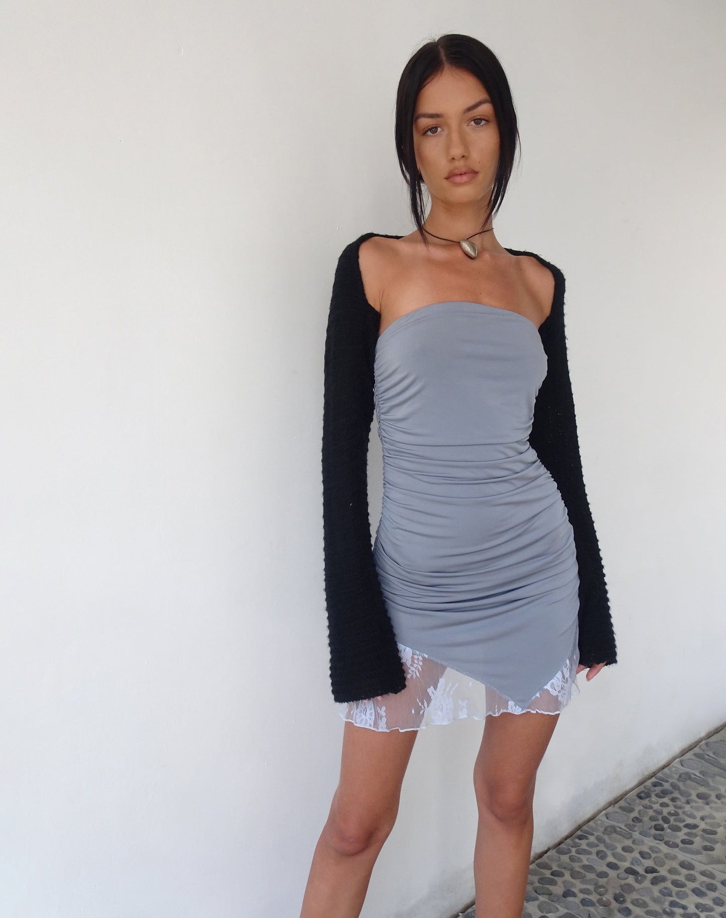MOTEL X JACQUIE Carlie Bandeau Mini Dress in Slinky Grey