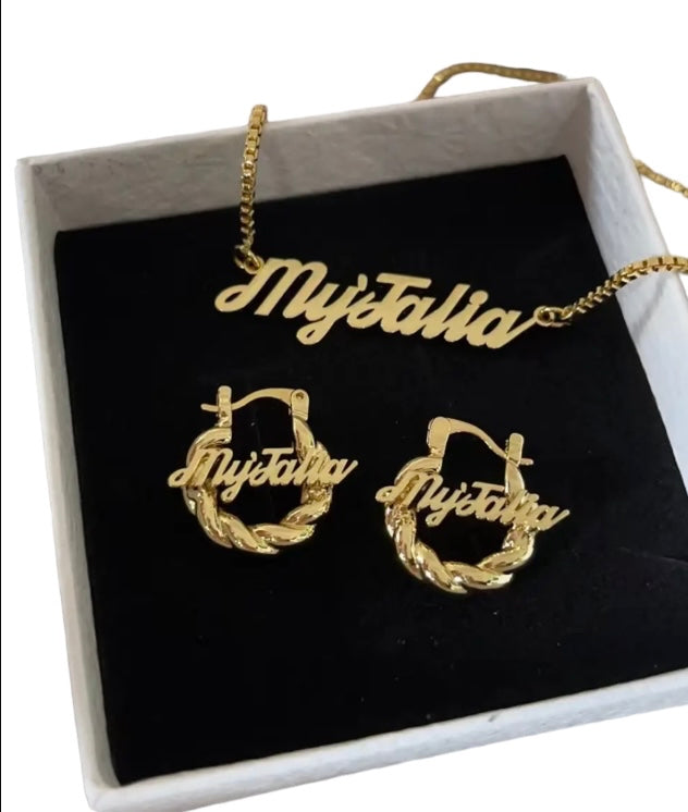 2 pc kids twist name earrings X necklace