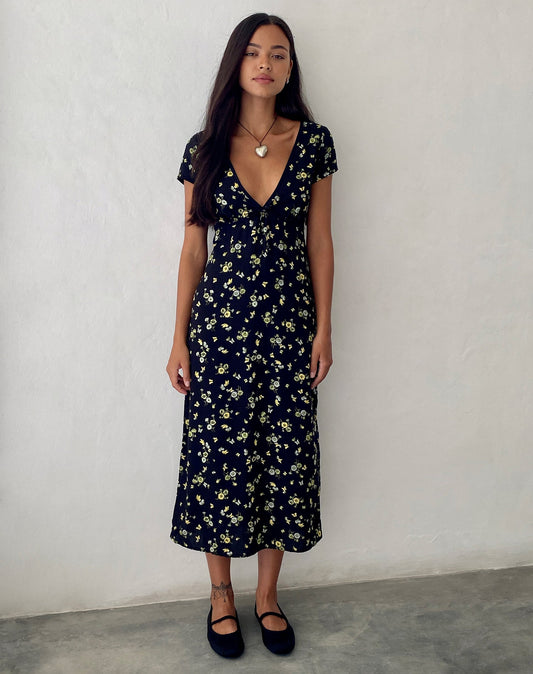 Eviaso Midi Dress in Lemon and Lime Black