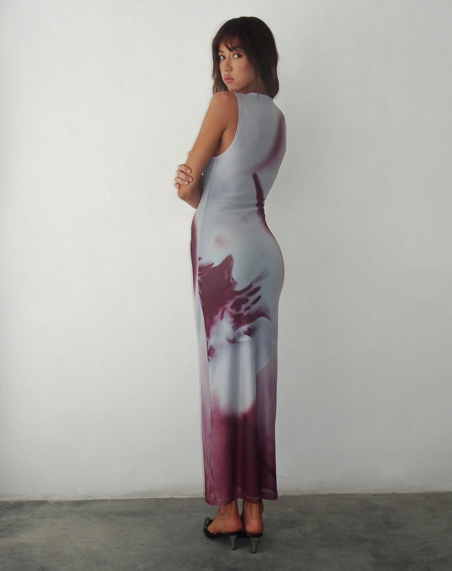 Fayola Printed Maxi Dress in Grey Anatomy of Nature
