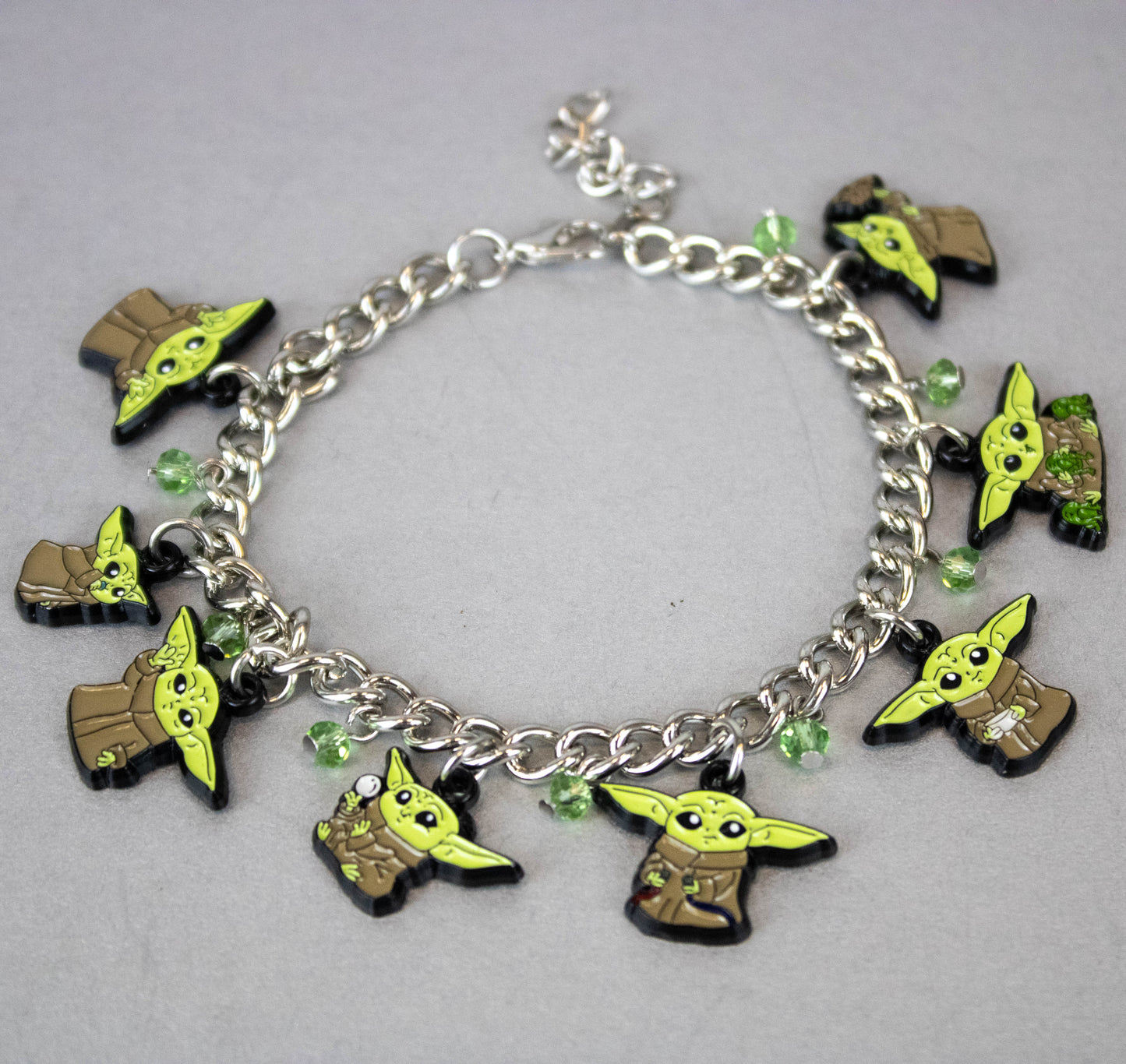 Grogu Stainless Steel Enamel Charm Bracelet