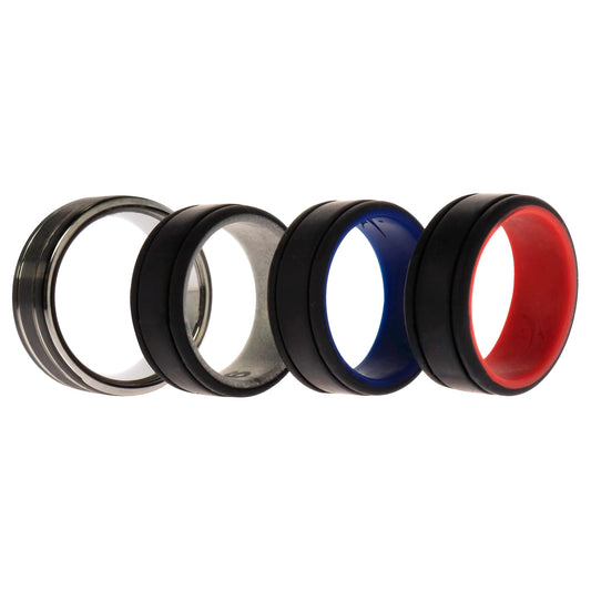 Silicone Wedding Twin 2Layer Ring Set - MultiColor by ROQ for Men - 4 x 9 mm Ring