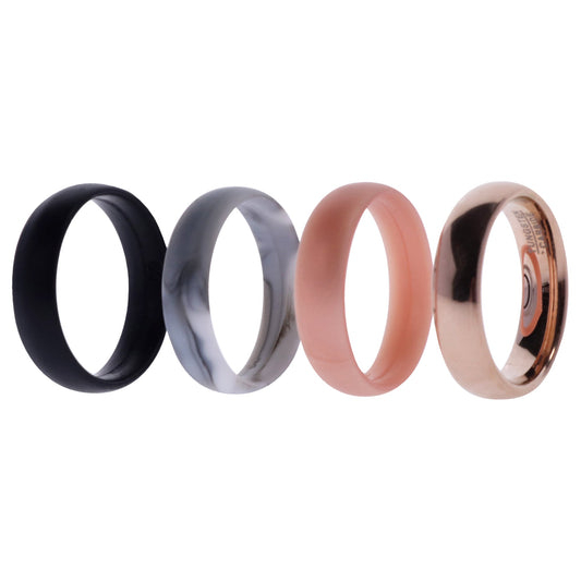 Silicone Wedding Twin 6mm Ring Set - Rose by ROQ for Women - 4 x 9 mm Ring