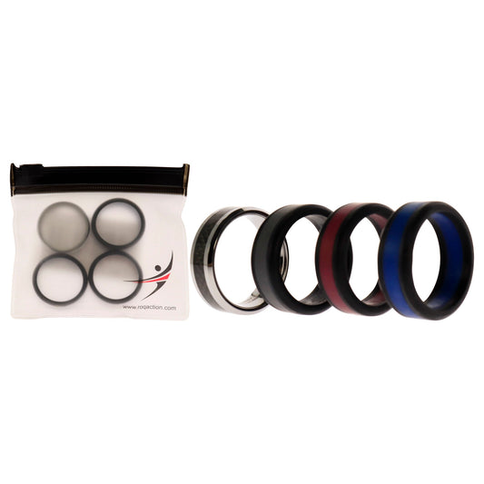 Silicone Wedding Twin Carbon Ring Set - Bordeaux by ROQ for Men - 4 x 11 mm Ring