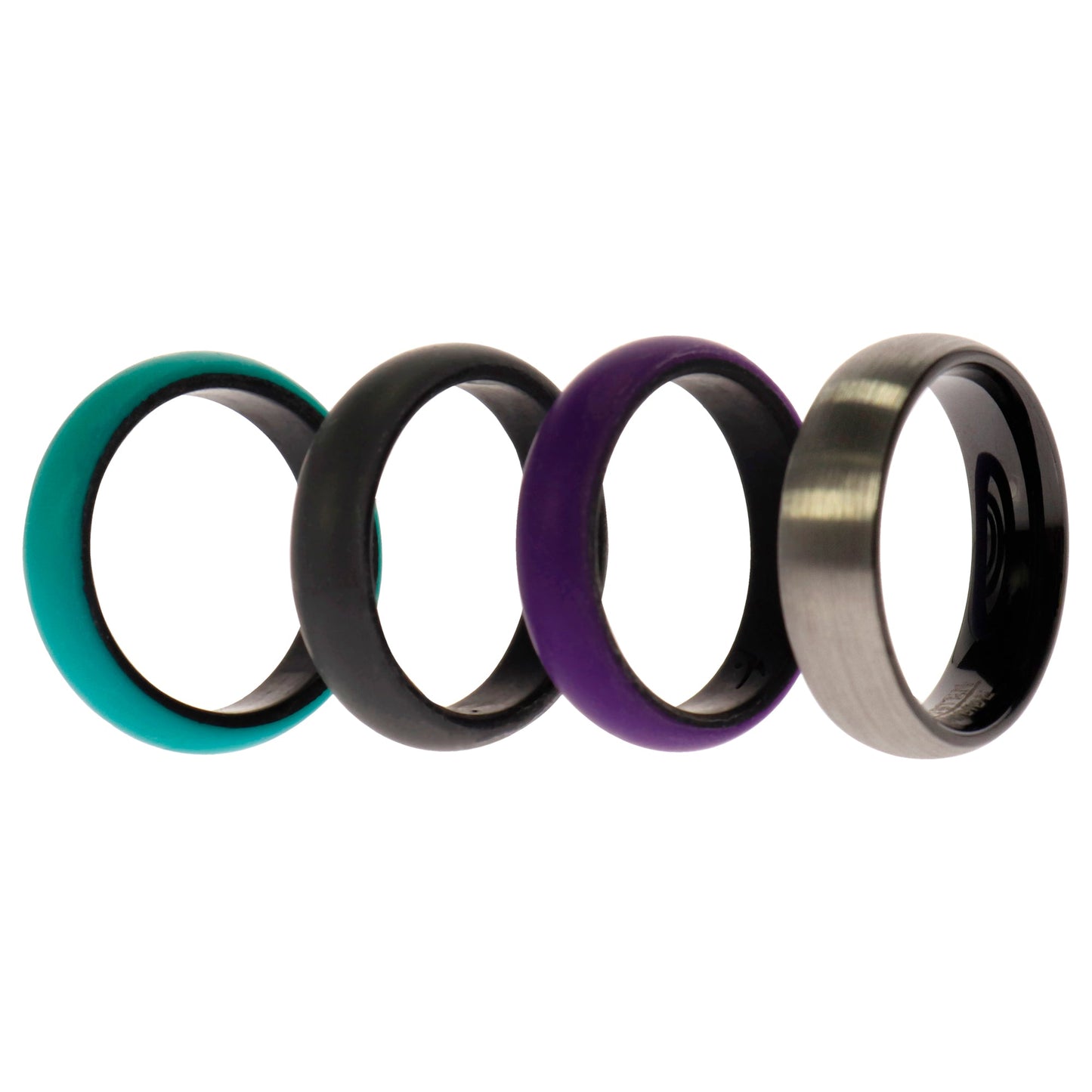 Silicone Wedding Twin Brushed 6mm Ring Set - Turquoise by ROQ for Women - 4 x 9 mm Ring