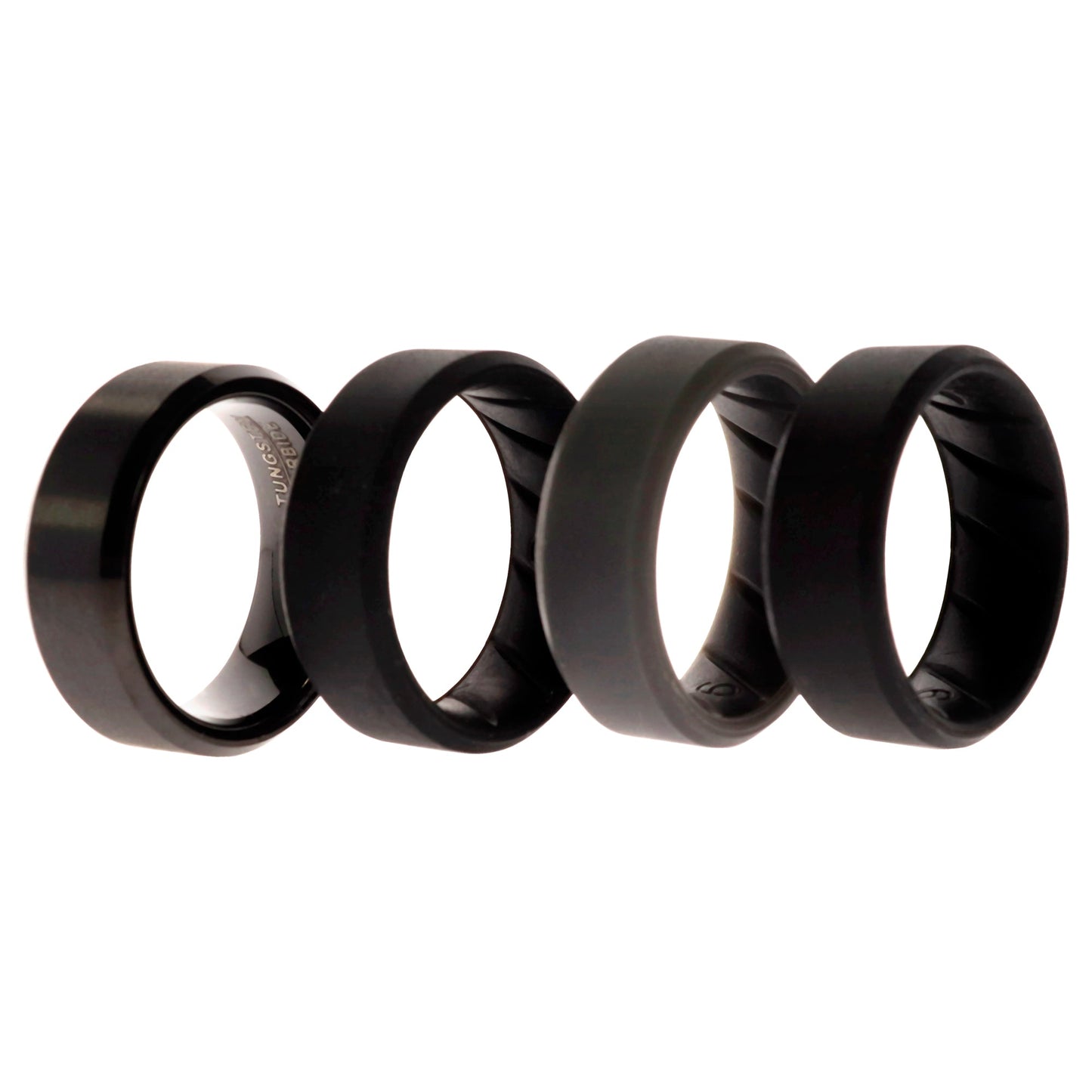 Silicone Wedding BR Twin 8mm Ring - Black by ROQ for Men - 4 x 9 mm Ring