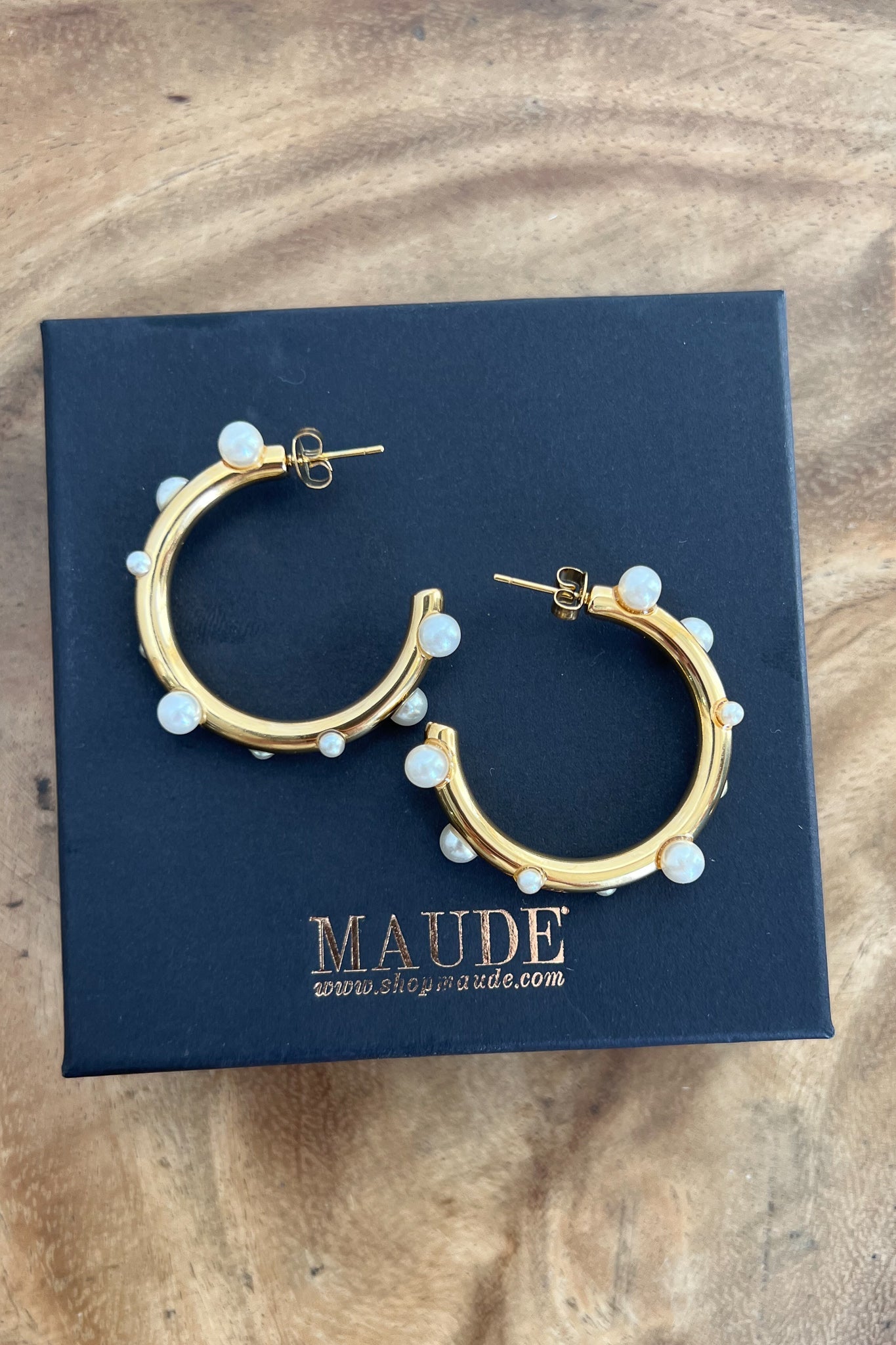 18K Large Pearl Hoop Earrings