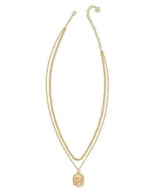 KENDRA SCOTT- Daphne Coral Frame Necklace Gold Iridescent Abalone