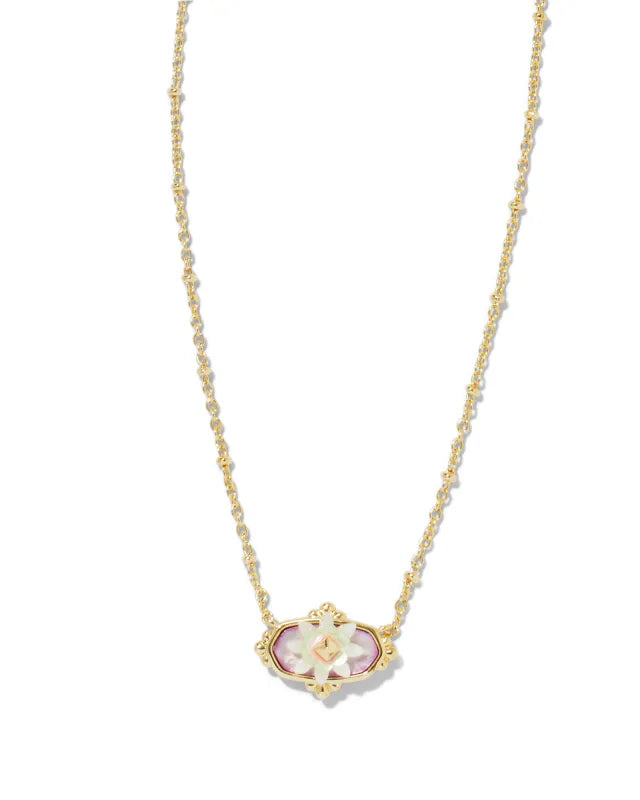 KENDRA SCOTT- Elisa Gold Flower Petal Framed Short Pendant Necklace in Pastel Mix