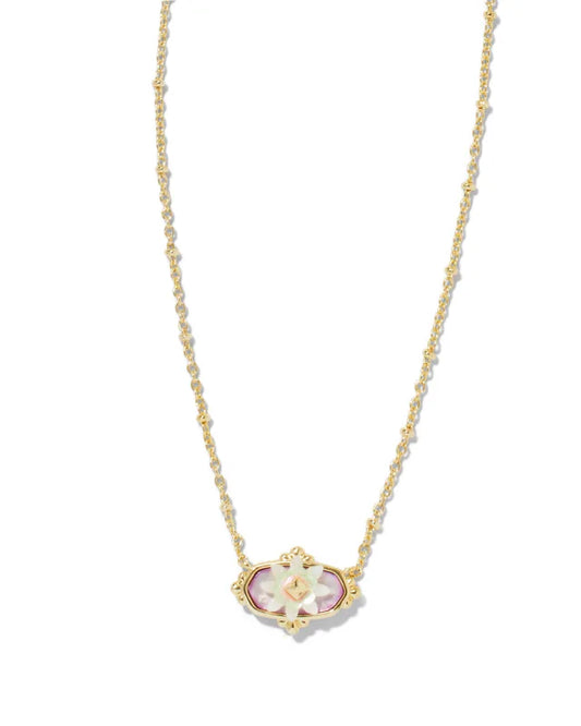 KENDRA SCOTT- Elisa Gold Flower Petal Framed Short Pendant Necklace in Pastel Mix