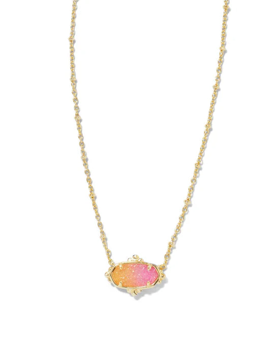 KENDRA SCOTT- Elisa Gold Petal Framed Short Pendant Necklace in Sunrise Ombre Drusy
