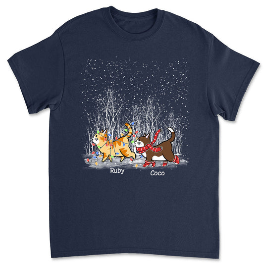 Cat Walking In Snow- Personalized Custom Unisex T-shirt