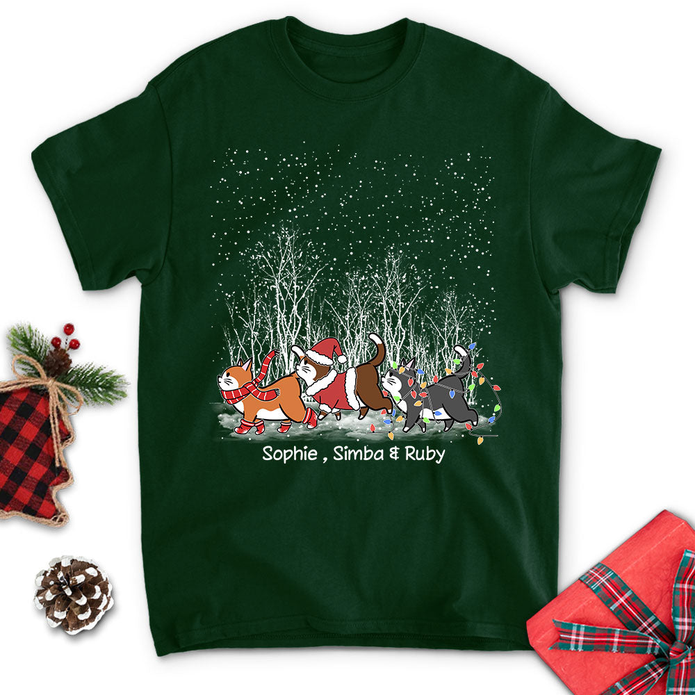 Cat Walking In Snow- Personalized Custom Unisex T-shirt