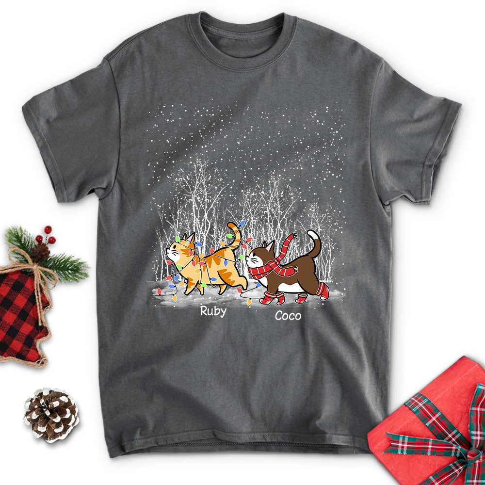 Cat Walking In Snow- Personalized Custom Unisex T-shirt