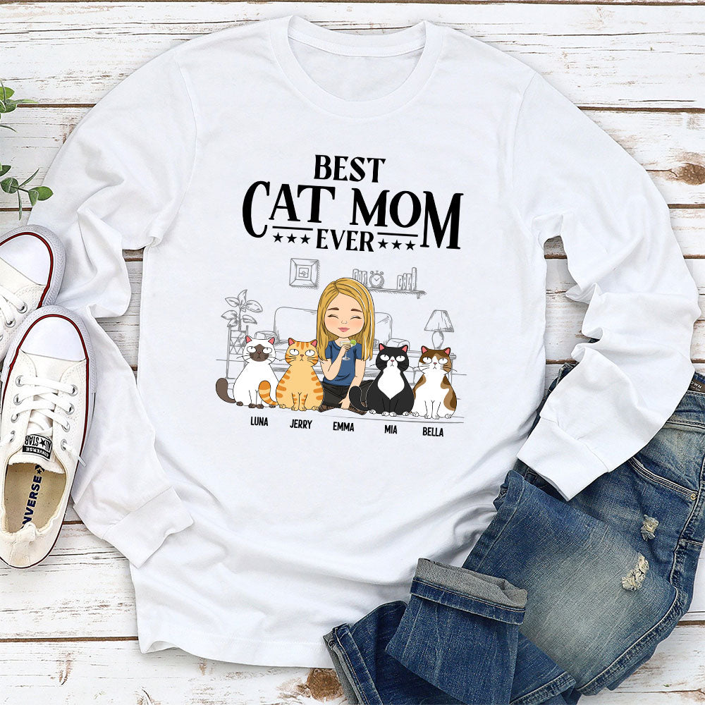 Best Cat Dad Ever - Personalized Custom Long Sleeve T-shirt