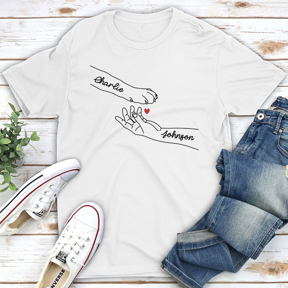 Dog Paw And Human Hand - Personalized Custom Unisex T-shirt