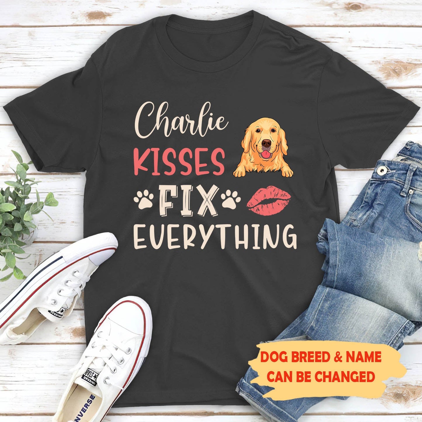 Dog kisses fix everything - Personalized Unisex T-shirt
