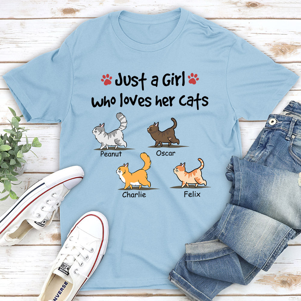 Just A Girl With Cats - Personalized Custom Unisex T-shirt