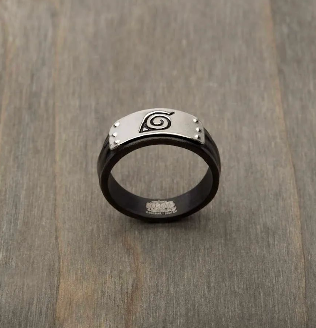 Naruto Leaf Village Black Stainless Steel Ring
