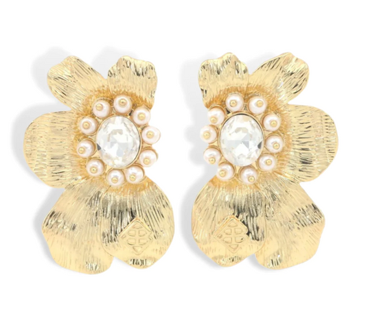 Golden Bloom Statement Earrings White