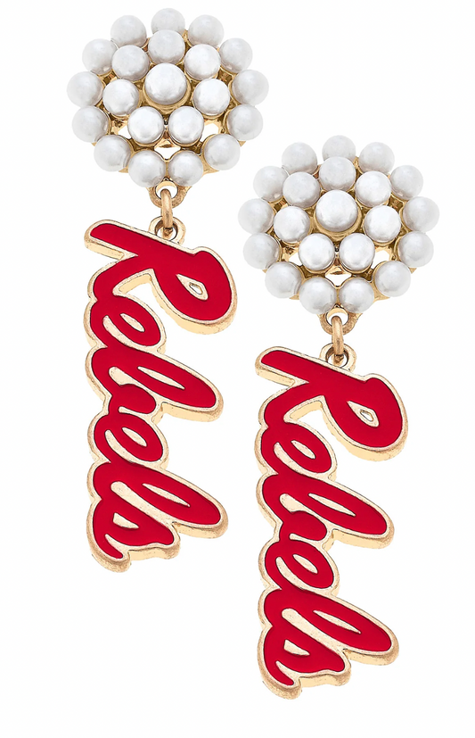 Ole Miss Rebels Pearl Cluster Drop Earrings