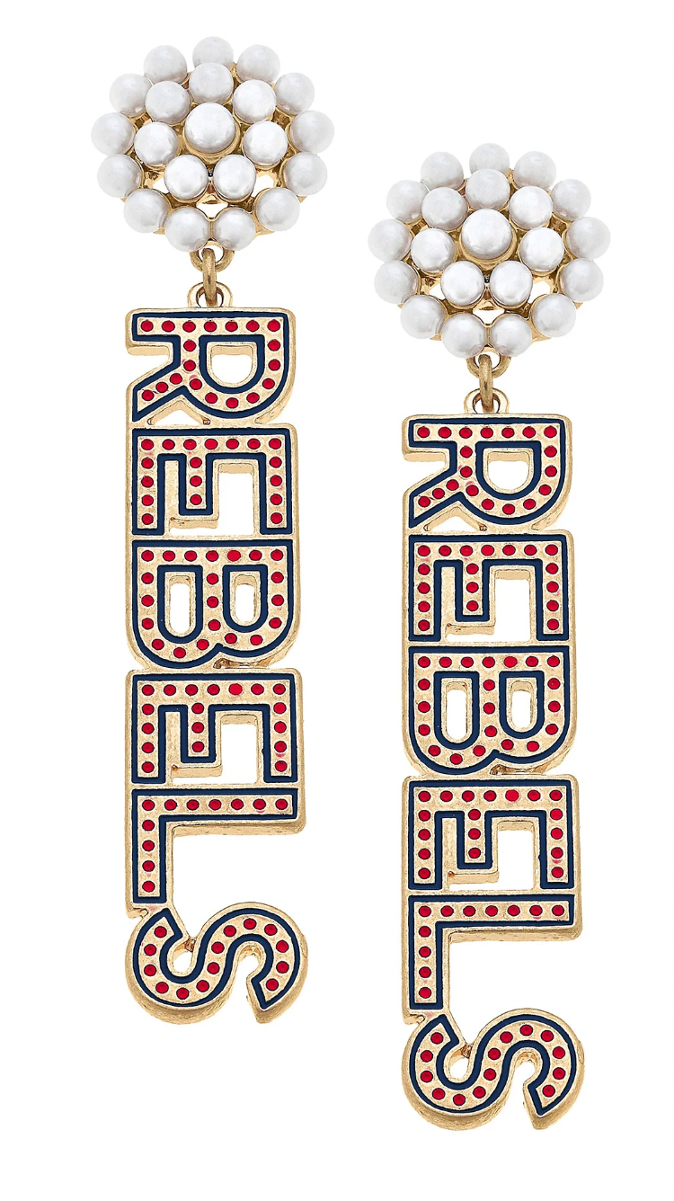 Ole Miss Rebels Pearl Cluster Dotted Enamel Drop Earrings