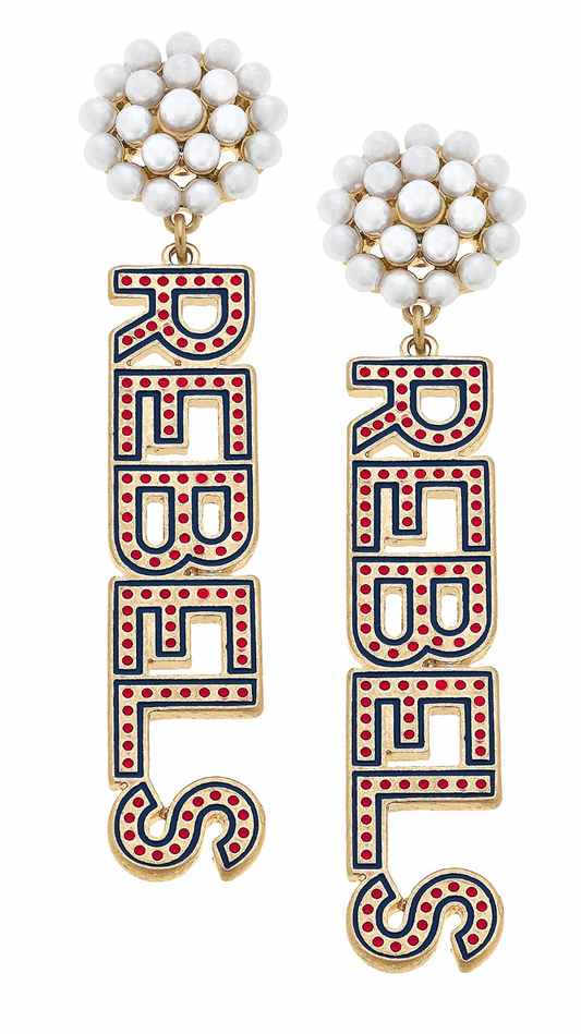 Ole Miss Rebels Pearl Cluster Dotted Enamel Drop Earrings