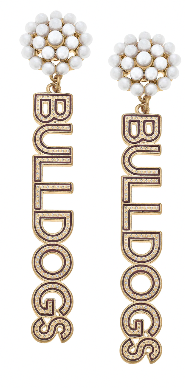 Mississippi State Pearl Cluster Dotted Enamel Drop Earrings