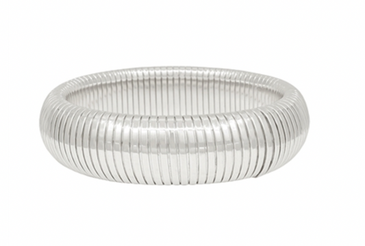 Water-Resistant Silver Ribbed 20MM Metal Stretch Bracelet