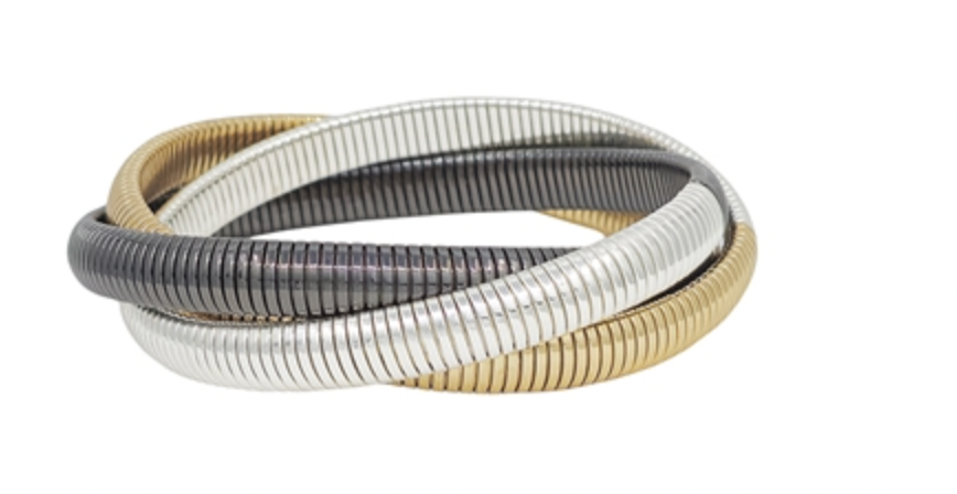 Water-Resistant Gold, Silver, & Hematite Twisted 8MM Metal Stretch Bracelet