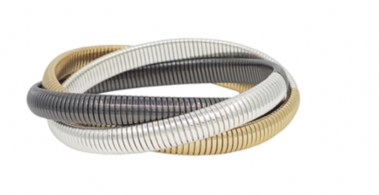 Water-Resistant Gold, Silver, & Hematite Twisted 8MM Metal Stretch Bracelet