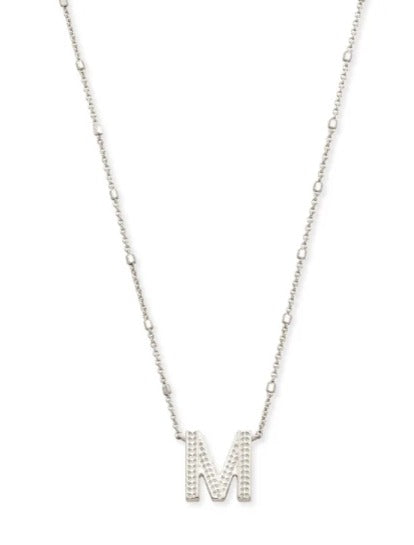 KENDRA SCOTT- Letter M Initial Pendant Necklace in Rhodium Metal